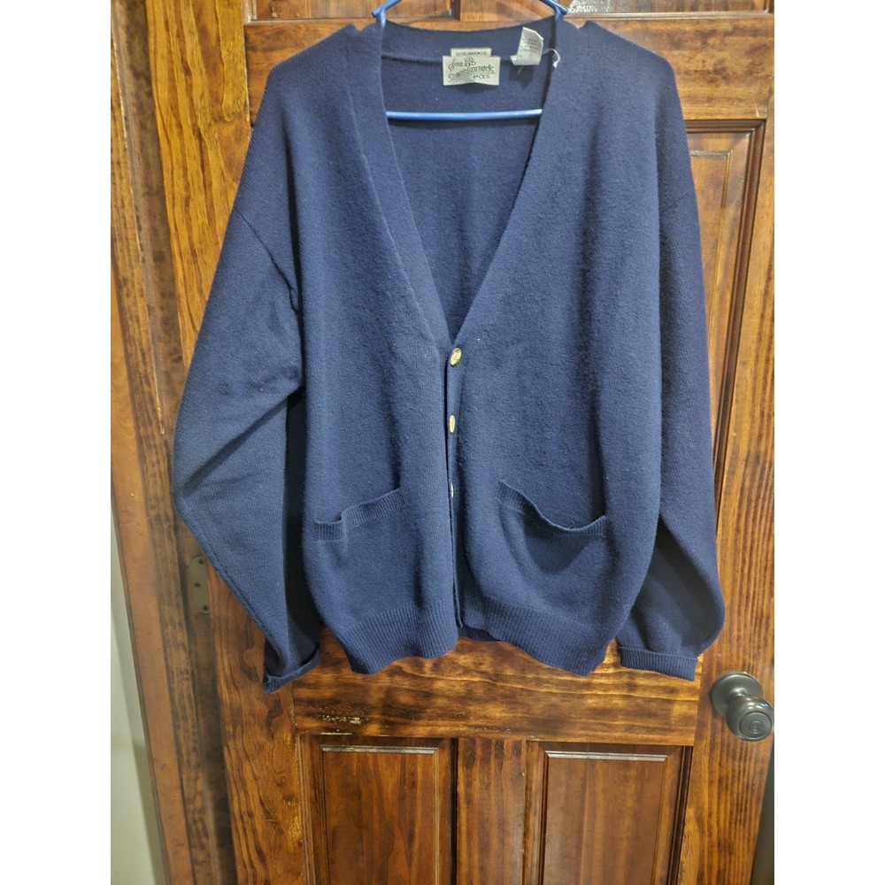 Vintage Sears and Roebuck Mens Navy Blue 100% Lambswool Cardigan Sweater Large